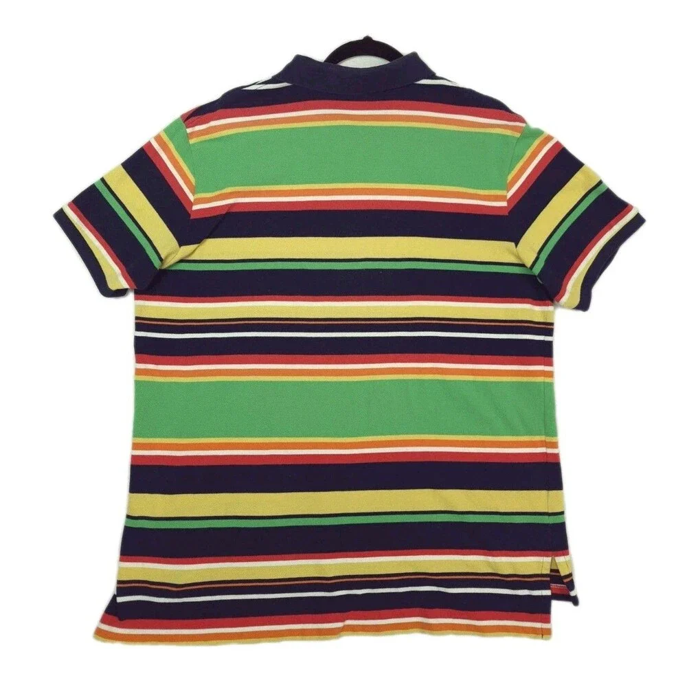 Ralph Lauren Polo Shirt XXL Vintage Colorful Striped Short Sleeve Preppy Golf